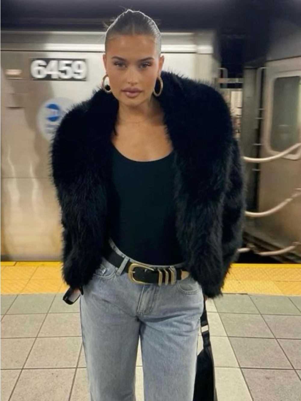 NEW Yitty Black Faux Fur Cropped Jacket size XS